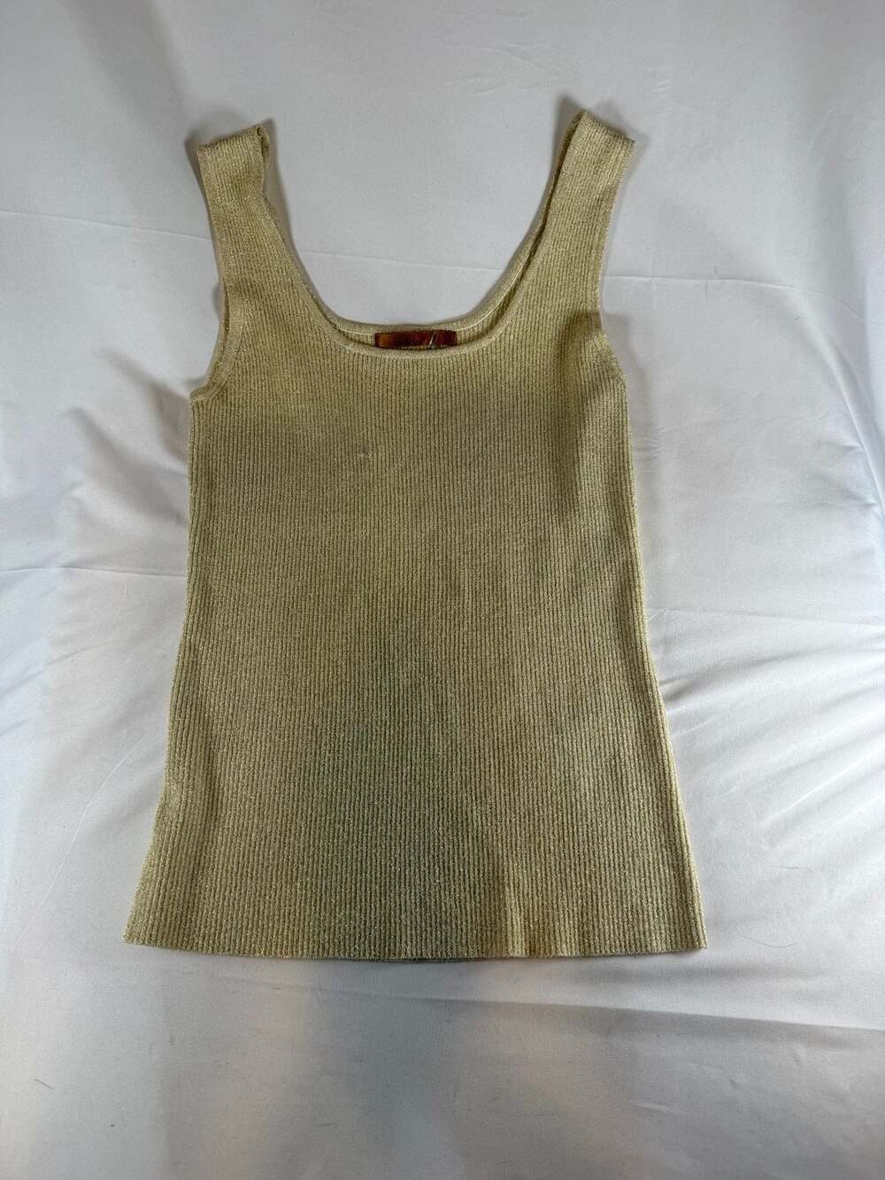 Beldini Womens Metallic Knit Tank Gold Silk Blend Scoop Neck Sleeveless Size L Y